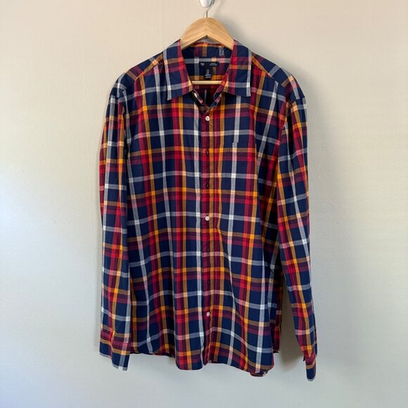 Gap Mens Classic Fit Long Sleeve Plaid Collared Shirt Red/Blue/Yellow Size XL - Picture 1 of 10